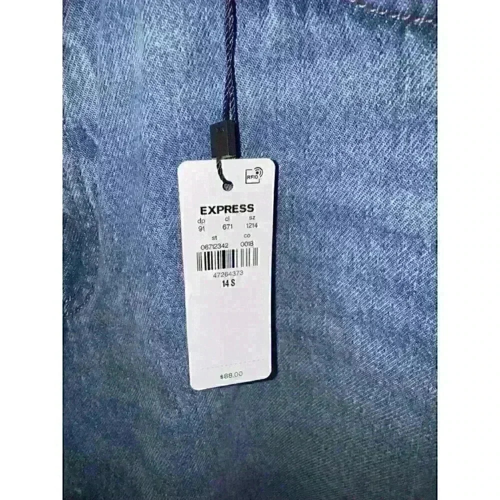 Express Women’s Jeans Relaxed‎ Straight High Rise Rigid 14S 14 Short NWT - Picture 3 of 9